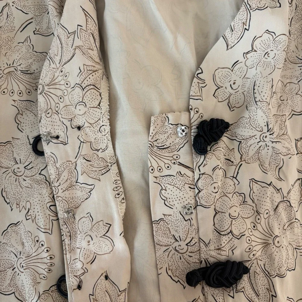 Vintage T Juniors Tan Floral Frog Toggle Longline Vest Duster Made in USA 9/10 - Picture 3 of 6